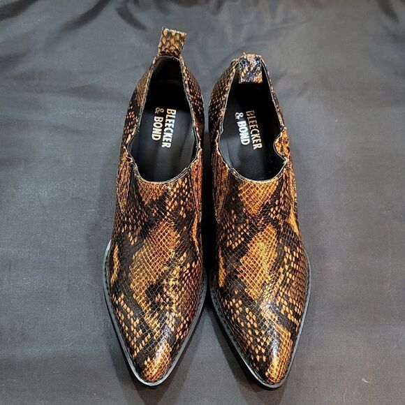 BLEECKER & BOND SNAKE PRINT CHUNKY HEEL SLIP-ON POINTED TOE BOOTIE - Picture 2 of 15